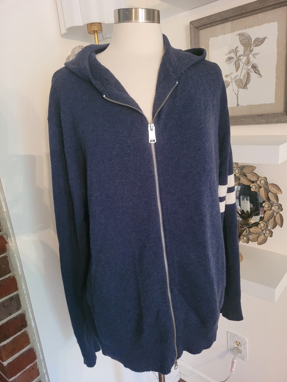 Birdwell Beach Britches Men's Navy Zip Hoodie Sweater Wool Cotton XL